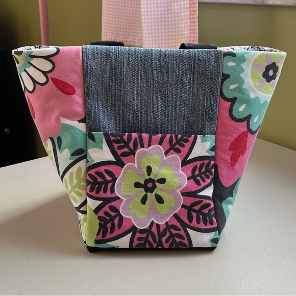 Upcycled, One Of A Kind Vibrant Floral Fabric & Denim Patchwork Bag - Picture 5 of 16